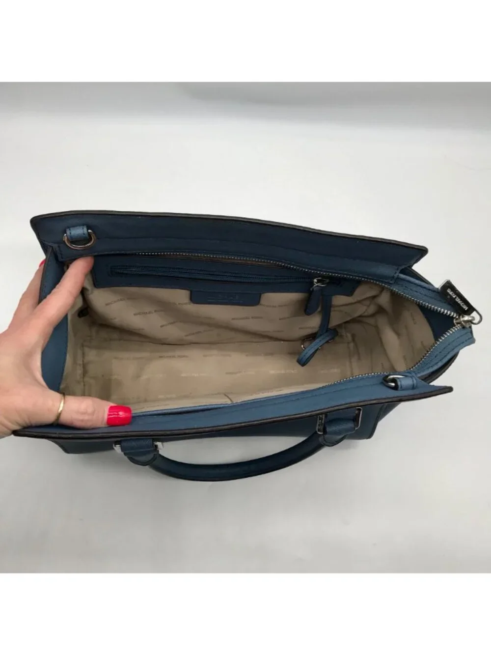 Michael Kors Blue Saffiano Leather Selma Satchel